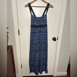 Eddie Bauer Aster Maxi Dress Size Small Cross Back Side Slit Blue